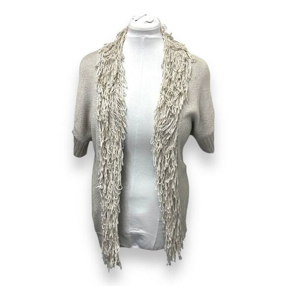 Mac & Jac Womens S Cream Fringe Cardigan - Acrylic & Nylon - Picture 1 of 9